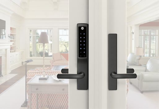 Black door hardware on white door